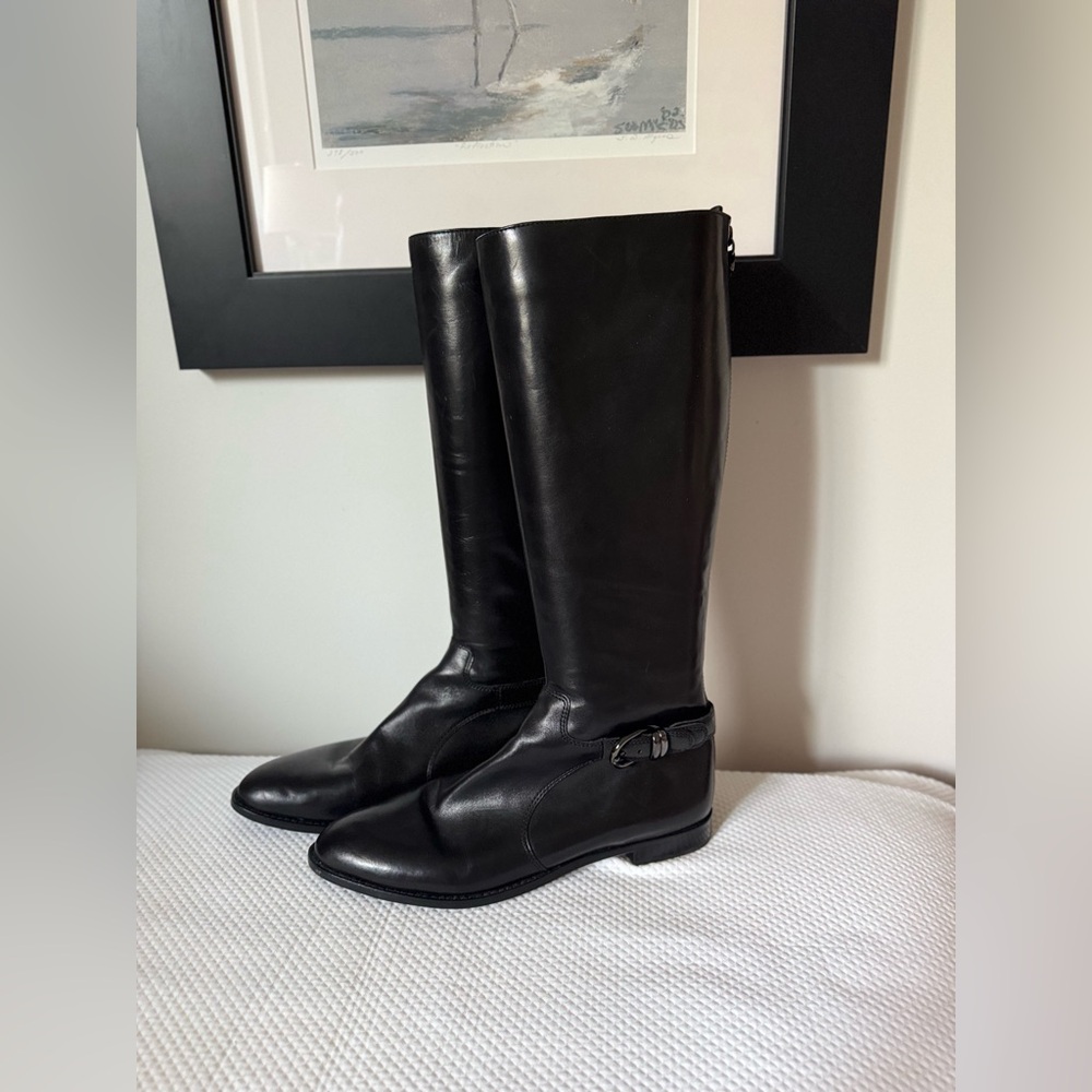 Leather equestrian-inspired knee-high boots